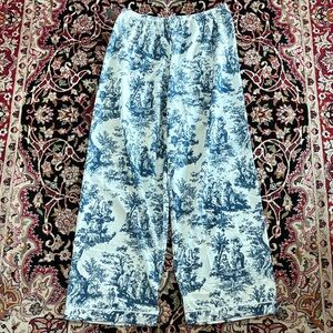 Blue and White Toile Print Pants, size XL, elastic waist
